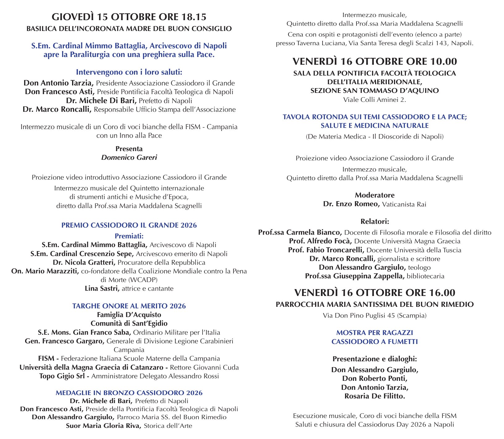 Retro dell'invito al Cassiodorus Day 2026 con il programma completo
